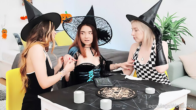 Three Stunning Beauties Indulge In Lesbian Pleasure On Halloween